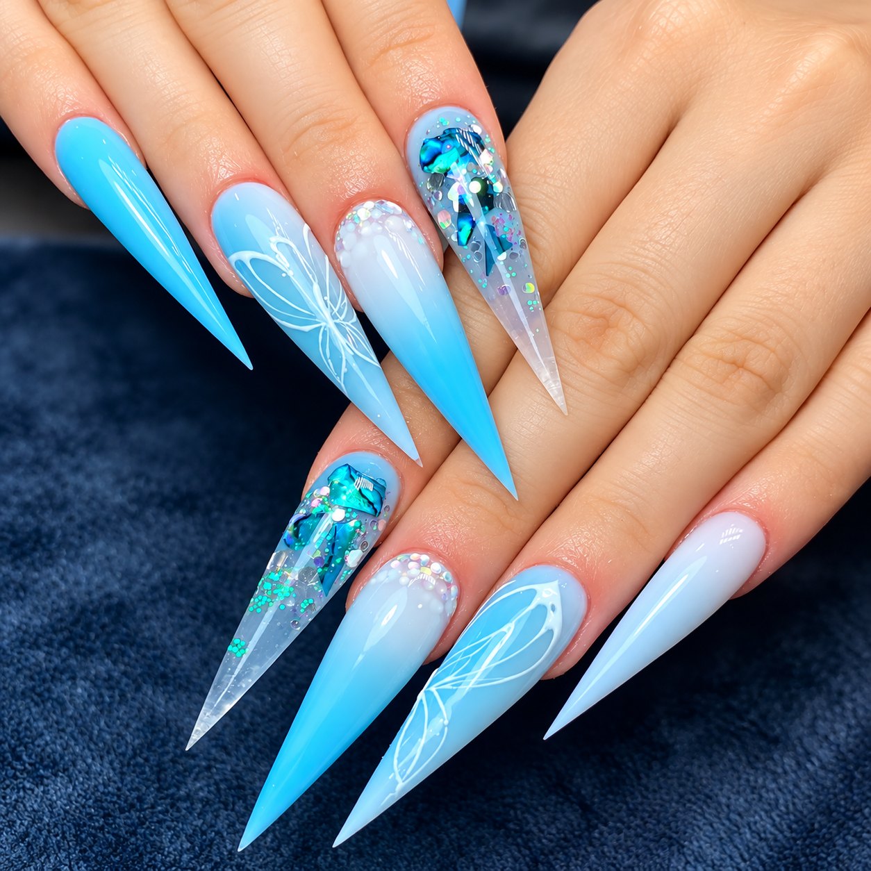 Light blue stilettos with glitter